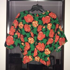 July 29 Floral Crop Sleeve Top